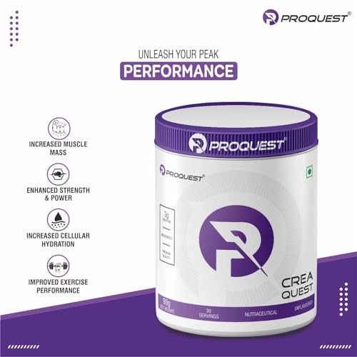 PROQUEST CreaQuest - Pure Micronized Creatine Monohydrate (90G, 30 Servings) Unflavoured, Lab Tested & Certified | Rapid Absorption | Enhanced Muscle Strength & Power | Fast Recovery