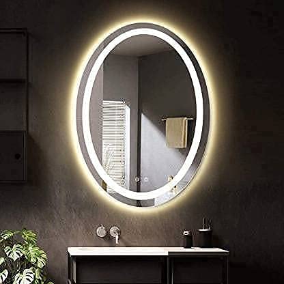 SmileSellers Glass 3D Oval Designer Led Mirror with Imported Touch Sensor Home LED Mirror Backlit Led Mirror (24x18 Inch) (Warm Light)