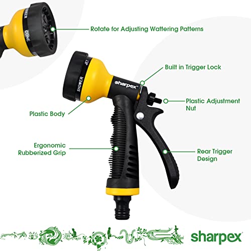 Sharpex High Pressure Water Gun Nozzle Spray for Garden Hose, Lawn, Car Washing, Bike Washer, Pets cleaning Sprinkler Water Gun - Heavy Duty Multi Adjustable Sprayer Nozzle For Pipe (Yellow), Plastic