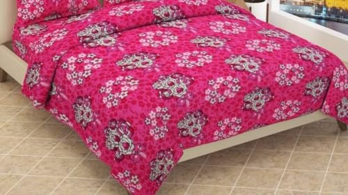 COQUETRY Silky Fleece Floral Designed King Size Warm Double Bedsheets with 2 Pillow Cover for Your Home, Kids Room, Guestroom & Hotel (90x100 Inches) (Pink)