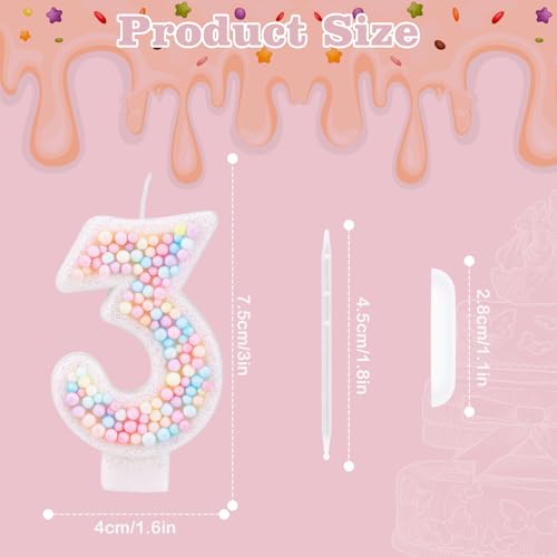 Birthday Candles, 0-9 Number Macaron Cake Candles Glitter Cake Topper Decorations for Wedding Anniversary Birthday Party (3)