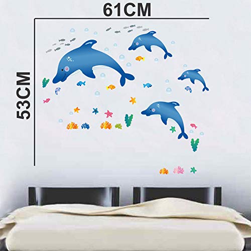 Sahaj Decor Dolphin with Fishes Sticker | Wall Sticker for Living Room -Bedroom - Office - Home Hall Decorative Stickers