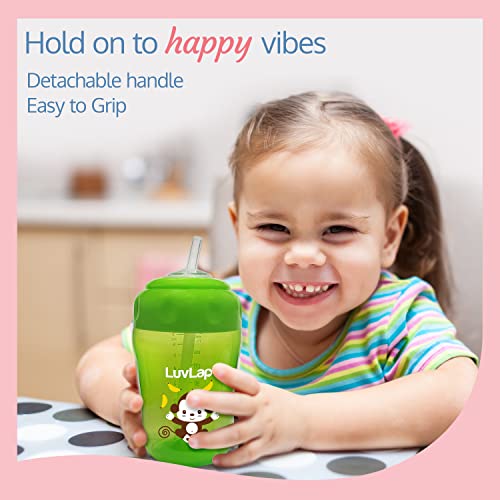 LuvLap Banana Time 210ml Anti Spill, Interchangeable Sipper / Sippy Cup with Soft Silicone Spout and Straw BPA Free, 6m+ (Green)