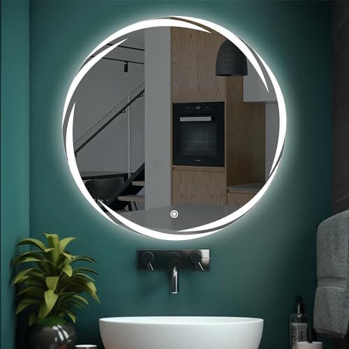 Sunsyze Round Bathroom Mirror with Light | LED Mirror with Imported Touch Sensor + Dimmer + White, Natural & Warm Light | 24x24 (Unframed, Round, Wall)