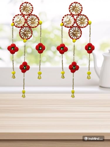 Wall Hanging Toran with Pom Pom for Home Decor, Kitchen, Living Room, Dining Room, Bedroom, Nursery, Baby Shower, Wedding Gift - Pack of 2 PCS