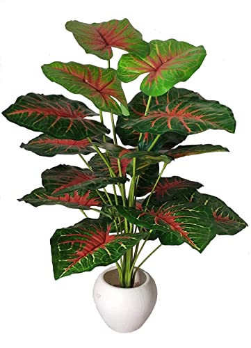 BK Mart Big Areca Palm Money Plant Tree with 18 Long Leaves Bonsai Artificial Plant with Pot (70 cm, Red, 1 Piece)