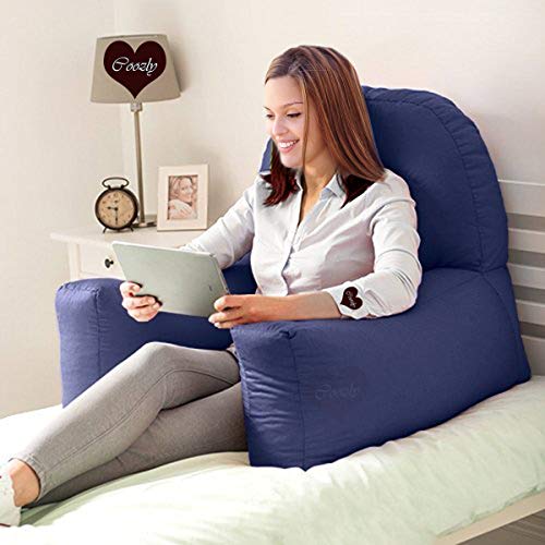 COOZLY BackRest Pillow | Reading Pillow | Bed Support Pillow with High Armrests |100% Cotton Jersey Removable Cover(Navy, Pack of 1)