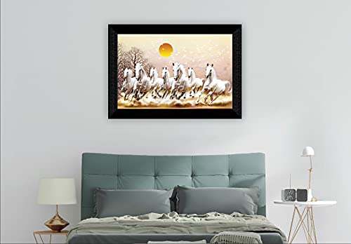 SAF Pack of 1 Seven Running horse modern art wall painting with framed for living room 11 inch x 14 inch CANFM31293