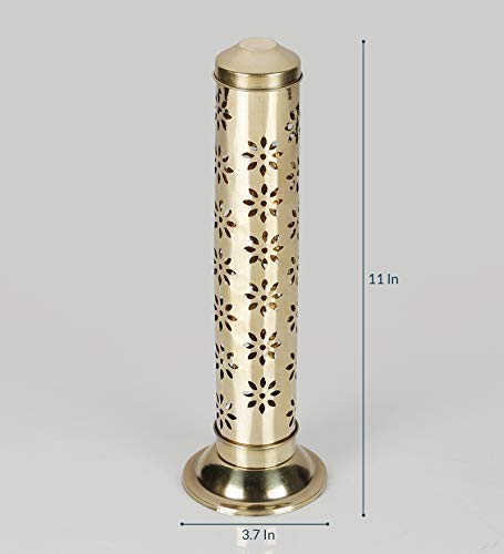 Brass Incense Sticks Holder Pure Brass Flower Agarbatti/Incense Stick Stand/Holder with Dust and Burn Safety Ash Catcher | (Gold)