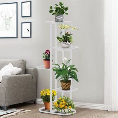 THE PLANT FAIRIES 5 Tier 6 Potted Plant Stands for Indoors and Outdoors, Flower Pot Holder Shelf for Multi Plants, White Metal Plant Stand (6 of 7 WHITE)