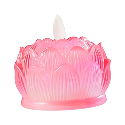 bnf LED Tea Lights Candle Flickering Buddhist Worship Festival Lotus Lamp Light Pink