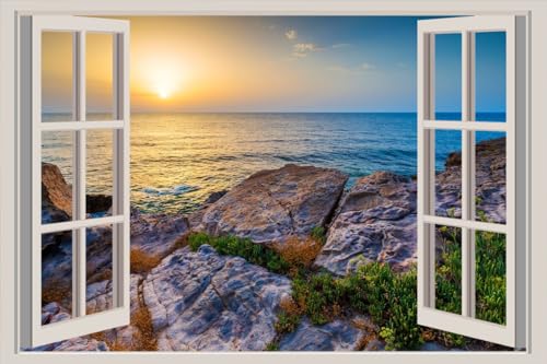 JVERF - JZZA27408 Scenery Sunrises and| Self-Adhesive Open Window Wall Sticker