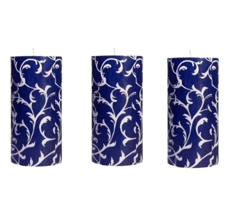 CANDLEY Designer Pillar Blue Silver Spark Pillar Ball Candle Pack of 3