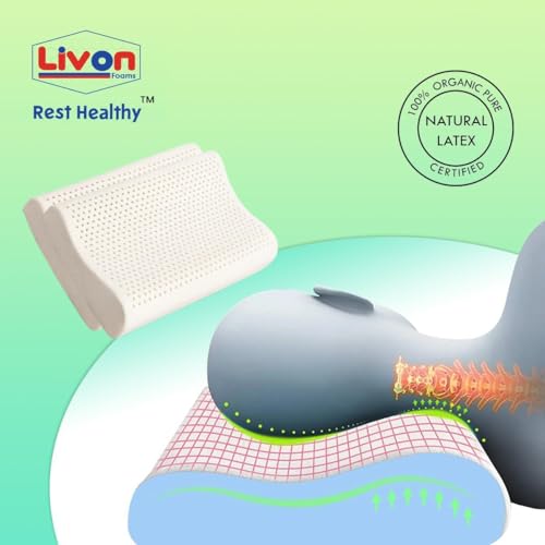 Rest Healthy Organic Pure Natural, Breathable, Orthopaedic, Durable, Hypoallergenic, Neck Support, Cooling, Latex Contour Pillow by Livon Comforts