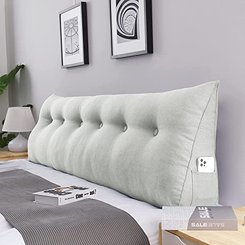 INDIDECOR 80561 Classic Decorative Bed Pillow Large Wedge Pillows Throw Headboard Back Support Body Lumbar Backrest Reading Linen Off White 180 cm x 21 cm x 50 cm