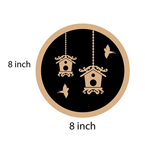 DOTME Birds Hanging Nest Wooden With Vinyl Sticker Decorative Design Wall Décor For Home Kids Bedroom Living Room Hall DIY Art 8 INCH (Black)