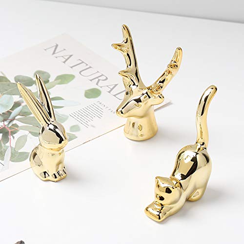 Ardax Ceramic Animal Figurines Ornaments, Gold Home Decor Sculptures and Statues Handmade Artware Gifts (Rabbit)