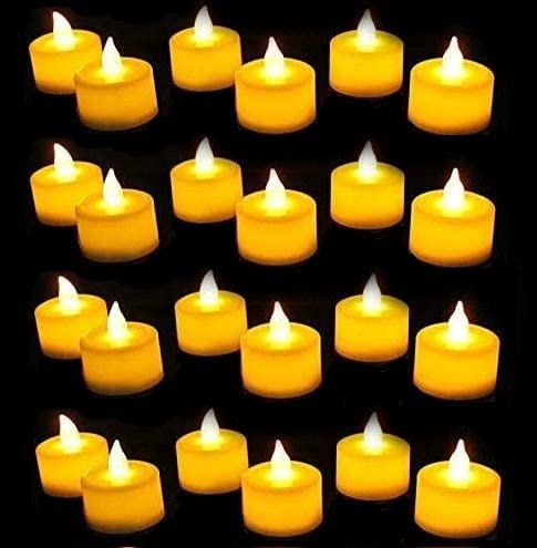 Devchhaya Enterprise Bright Warm Yellow Battery Operated LED Tea Lights Candles, Flameless Flickering Electric Tea Candles for Home Decor & Diwali Lights Decorative Lights (Pack of 24)