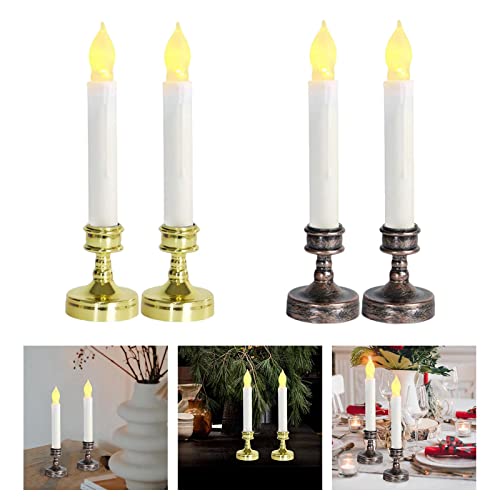 ATORSE® 2Pcs Led Candle Light Window Taper Candles Flickering for Wedding Decoration Aureate