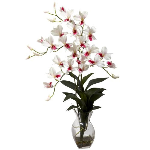 Nearly Natural 1292-WH Dendrobium Orchid with Vase Arrangement, White