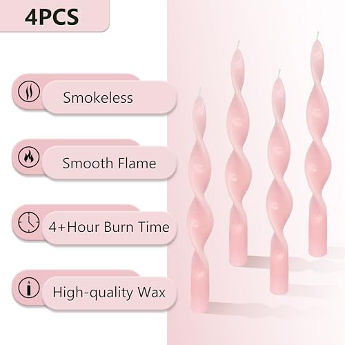 Spiral Taper Candle Smokeless Candles Pink Candlestick 10 INCH Cute Candle Stick Unscented Twisted Candlesticks Long Tapered Candles for Dinner Home Décor Weddings Festive Gifts