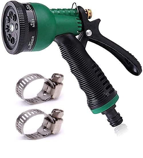 EPISKEY Garden Hose 7 Pattern High Pressure Garden Hose Nozzle Water Spray Gun With Leak Proof 2 Pcs Metal Grip Lock Gardening Washing Gun (MULTI COLOUR) (7 FUNCTION)