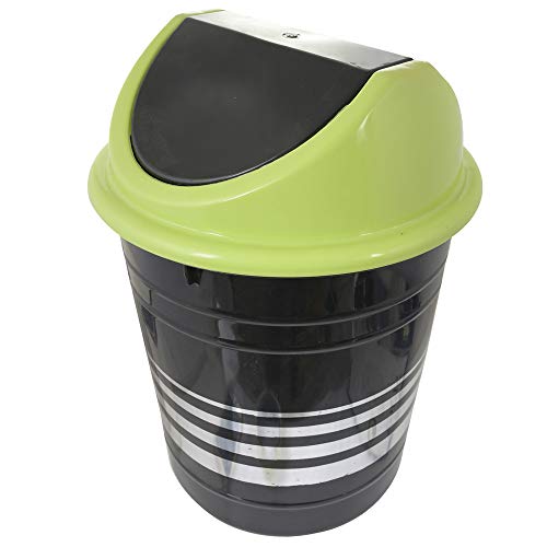 Kuber Industries Plastic Medium Size Swing Dustbin/Swing Garbage Bin/Waste Bin, 10 Liters (Black & Green)-KUBMART10227