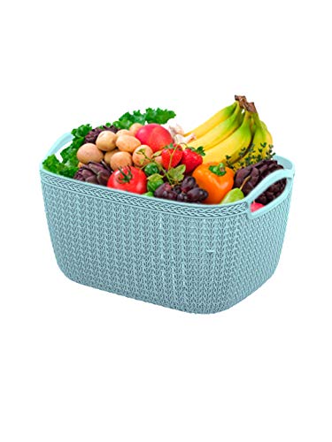 Kuber Industries Q-5 Unbreakable Plastic 2 Pieces Multipurpose Medium Size Flexible Storage Baskets/Fruit Vegetable Bathroom Stationary Home Basket With Handles (Light Blue & Grey), Rectangular