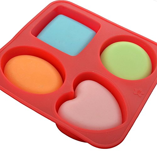 Clazkit Silicone Circle, Square, Oval and Heart Shape Soap Cake Making Mould, Multicolor