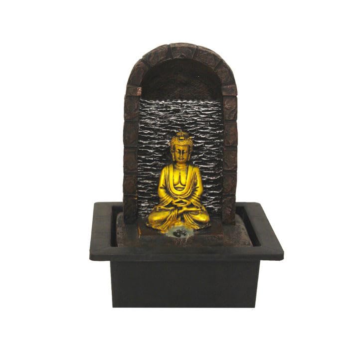 Art N Hub Meditating Buddha Home Decorative Water Fountain Best Home and Office Inauguration Gift Items | Built (21 x 18 x 28 CM | Brown Golden)