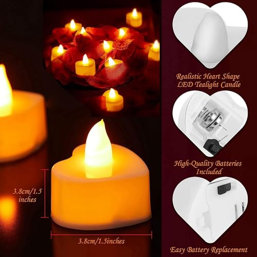 SWADEC Pack of 24 Flameless Heart Shape Led Tea Light Candles Love Party Diwali Christmas Valentine Wedding Candle Safety Home Decoration (Warm White)