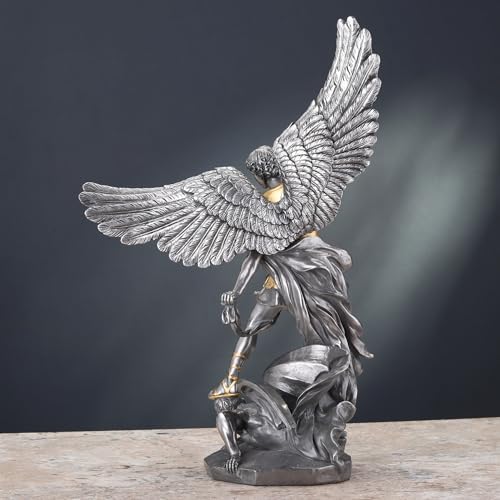 Veronese Design 14 5/8 Inch Saint Michael Tramples Demon Resin Sculpture Cold Cast Pewter Finish Statue