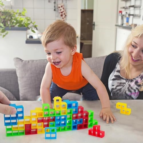 TEC TAVAKKAL Tetra Tower Game 16 Pcs Stack Tower, Swing Stack High Child Balance Building Block 2 Players+ Interactive STEM Toy for Family, Travel, Parties for Adults & Kids