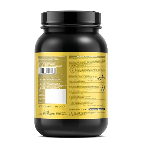 MuscleBlaze Whey Gold, 100% Whey Protein Isolate, Labdoor USA Certified, 30g Whey Protein Per Scoop (Rich Milk Chocolate, 1kg / 2.2lb)