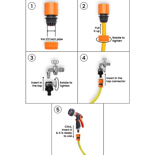 garbnoire 10 Meter 0.5 Inch PVC Heavy Duty Garden Pipe| Hose With Quick Connector, Tap Adapter & 8 Pattern Water Spray Gun For Gardening, Cleaning Outdoor, Indoor Use- Yellow (10 Meter (32.8 Feet))