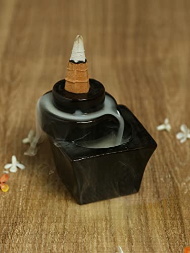 TAYHAA Black Resin Smoke Fountain with Backflow Incense Cone