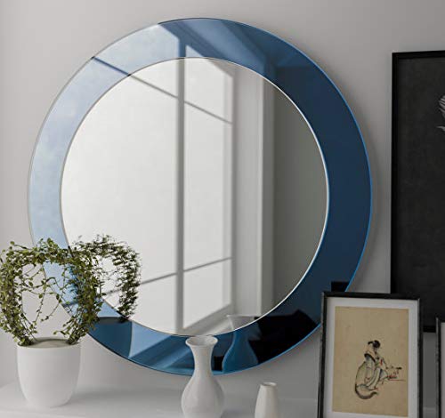 SDG Albait Round Frameless Wall Mount Glass Mirror - Blue, 22 x 22 inch