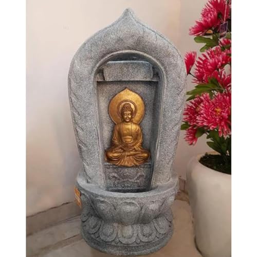 Shawshank Water Fountain Grey Temple Buddha Water Fountain Indoor Fountain for Home Office Living Room Dcor with LED Lights and Water Pump Set