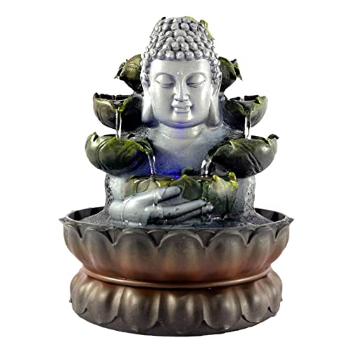 CALANDIS Buddha Tabletop Fountain Water Waterfall Yard Home Decoration Brown Base