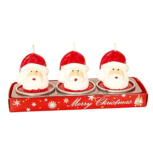 SAZ DEKOR 3X Christmas Candle Set Decorative Tealight for Home Party Big Head Santa