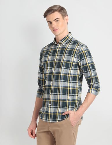 U.S. POLO ASSN. Men's Checkered Slim Fit Shirt (UDSHT0719_Green