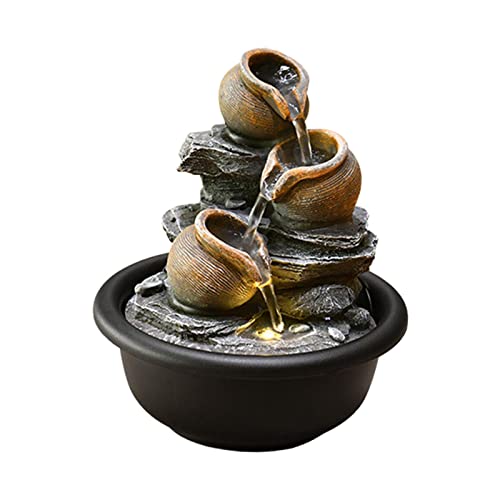 SAZ DEKOR Indoor Waterfall Fountains Meditation Relaxing Office Decor Desktop Fountain Round Pot