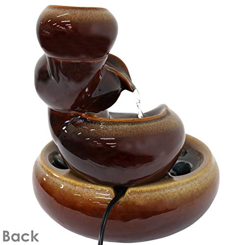 Sunnydaze Tiered Vessels Indoor Ceramic Tabletop Fountain - Interior Mini Water Feature for Bedroom, Office, Living Room, Kitchen Dining Room and Bathroom - 10-Inch