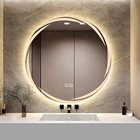 TINITALO Bathroom LED Mirror Home Mirror Wall Mirror with Touch Sensor, 3 Light Effects, Glass, Round LED-28 (30 x 30 Inch)