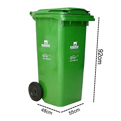 Nilkamal Plastic Wheel Garbage Dustbin 120 L (Green and Green)