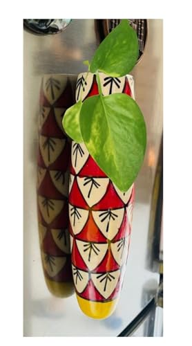 SPHINX Handmade Ceramic Fridge Magnet Planter Vase, Ceramic Magnetic Planter for Metallic Surface, Planters with and Without Magnets for Indoor Plants- (with Magnet- Red, 1 Piece)