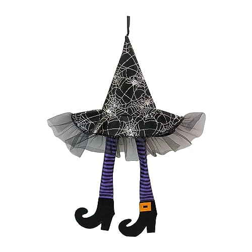 SAZ DEKOR Witch Legs Hat Hanging Sign Horror Party Ornament for Mantel Parties Bedroom Violet