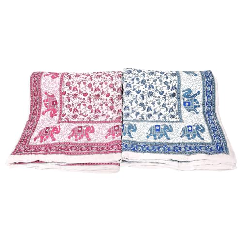 fashhub 210 TC Jaipuri Light Weight Pure Cotton Rajasthani Traditional Print Multicolor Single Bed Quilt/Razai/Rajai (85 x55 inch, Floral Print, Single Bed Set of 2)