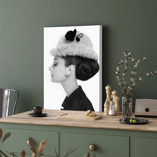 GADGETS WRAP Canvas Gallery Wrap Framed for Home Office Studio Living Room Decoration (11x17inch) - Audrey Hepburn Wearing A Givenchy Hat (2)