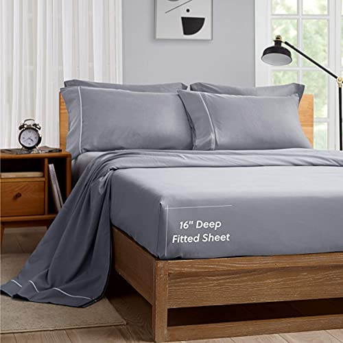 Bedsure Satin Sheets - Grey Satin Sheets Full for Hair and Skin, Gifts for Women